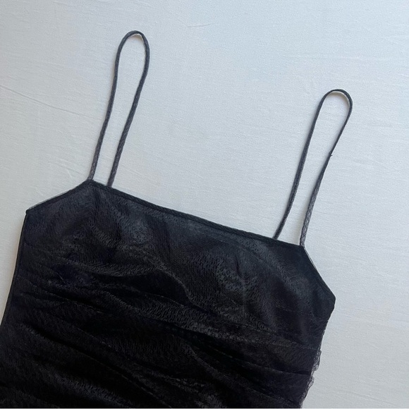 NWT SCANLAN THEODORE black tulle lace mesh ruched cropped tank top - Picture 2 of 10